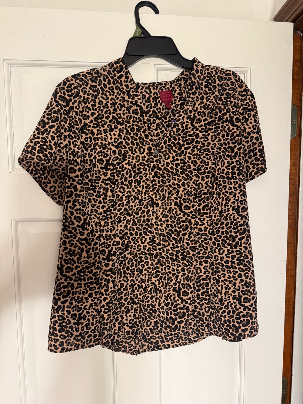 212 Collection Leopard Print Top - Tan & Black with Burgundy Label
